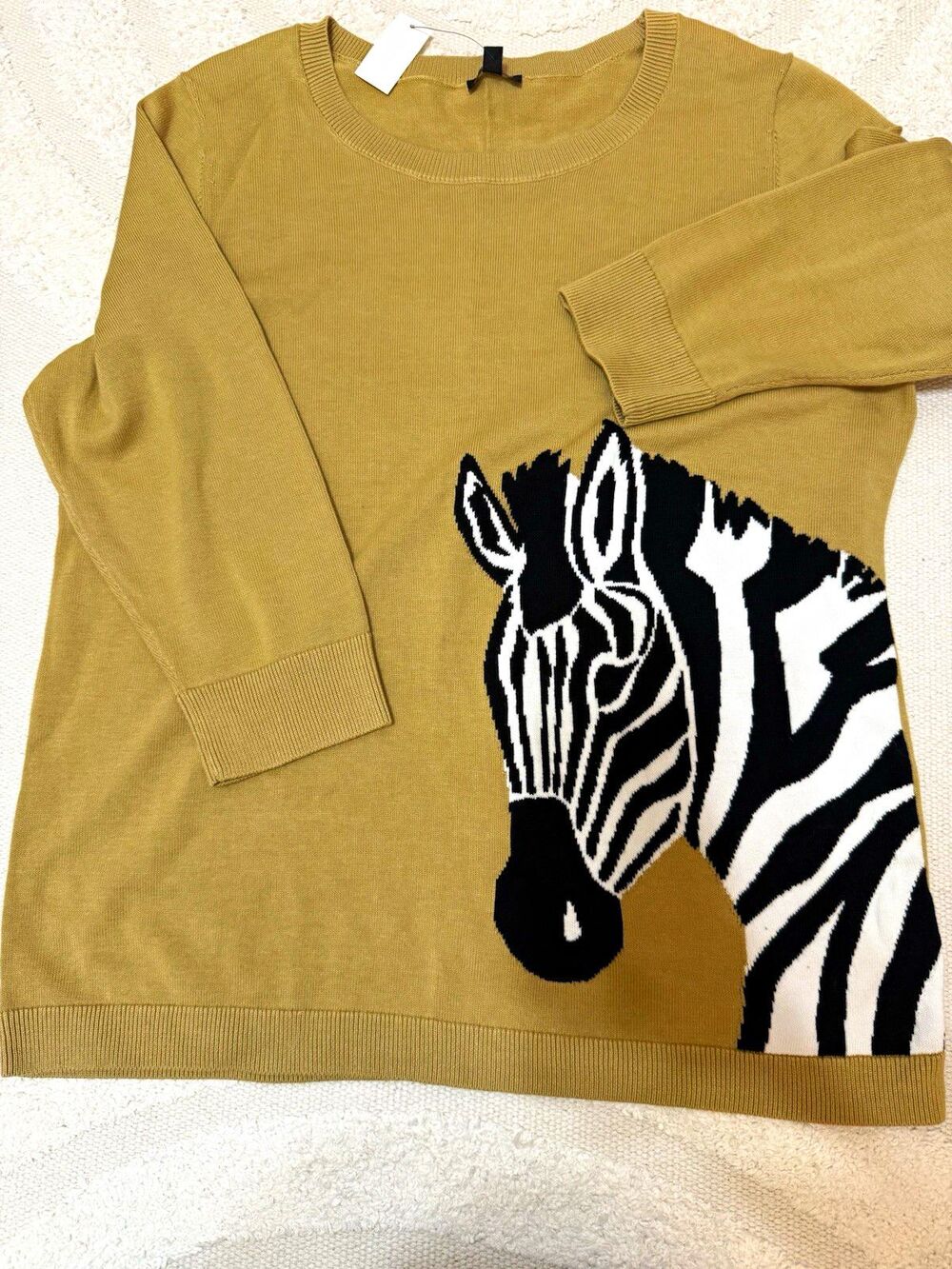 NWT Talbots Plus Zebra Animal Print Crew Neck Pullover Knit Sweater Tan Sz X(M/L